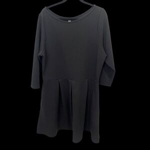 24SEVEN Comfort Apparel Plus Sze Textured 3/4 Sleeve Pleated Black Dress Size 2X